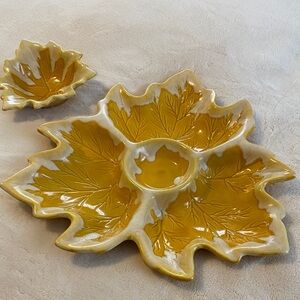 Leaf-Shaped Yellow Ceramic Dish Set